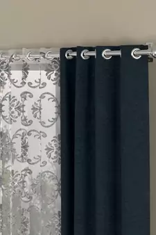 ROSARA HOME Solid Embroidered Pack of 4 Room Darkening and Sheer Window Curtains -5 Feet,Dark Blue::Silver