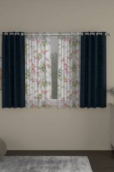 ROSARA HOME Solid Floral Pack of 4 Room Darkening and Sheer Window Curtains -5 Feet,Dark Blue::Multicolor