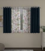 ROSARA HOME Solid Floral Pack of 4 Room Darkening and Sheer Window Curtains -5 Feet,Dark Blue::Multicolor