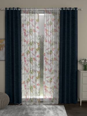 ROSARA HOME Solid Floral Pack of 4 Room Darkening and Sheer Door Curtains -7 Feet,Dark Blue::Multicolor 1