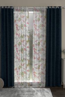 ROSARA HOME Solid Floral Pack of 4 Room Darkening and Sheer Door Curtains -7 Feet,Dark Blue::Multicolor