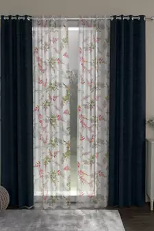 ROSARA HOME Solid Floral Pack of 4 Room Darkening and Sheer Door Curtains -7 Feet,Dark Blue::Multicolor