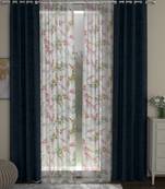 ROSARA HOME Solid Floral Pack of 4 Room Darkening and Sheer Door Curtains -7 Feet,Dark Blue::Multicolor