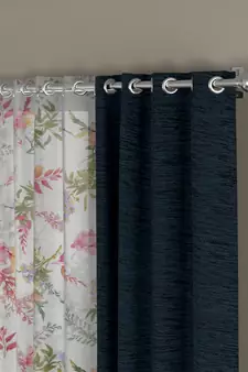 ROSARA HOME Solid Floral Pack of 4 Room Darkening and Sheer Door Curtains -7 Feet,Dark Blue::Multicolor
