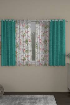 ROSARA HOME Solid Floral Pack of 4 Room Darkening and Sheer Window Curtains -5 Feet,Light Blue::Multicolor