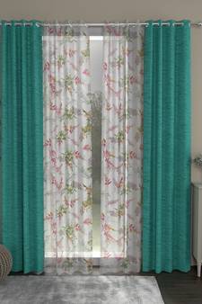 ROSARA HOME Solid Floral Pack of 4 Room Darkening and Sheer Door Curtains -7 Feet,Light Blue::Multicolor