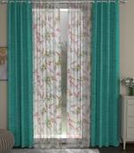 ROSARA HOME Solid Floral Pack of 4 Room Darkening and Sheer Door Curtains -7 Feet,Light Blue::Multicolor