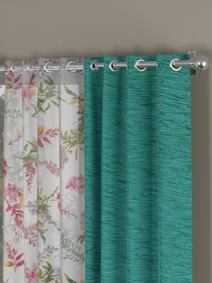 ROSARA HOME Solid Floral Pack of 4 Room Darkening and Sheer Door Curtains -7 Feet,Light Blue::Multicolor 2