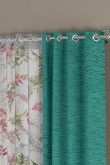 ROSARA HOME Solid Floral Pack of 4 Room Darkening and Sheer Door Curtains -7 Feet,Light Blue::Multicolor