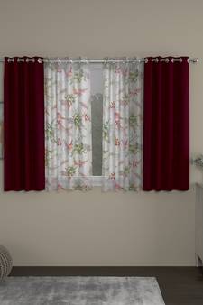 ROSARA HOME Solid Floral Pack of 4 Room Darkening and Sheer Window Curtains -5 Feet,Maroon::Multicolor