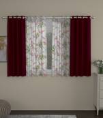 ROSARA HOME Solid Floral Pack of 4 Room Darkening and Sheer Window Curtains -5 Feet,Maroon::Multicolor
