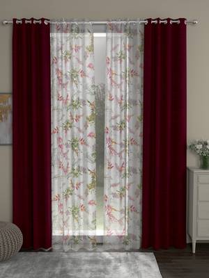 ROSARA HOME Solid Floral Pack of 4 Room Darkening and Sheer Door Curtains -7 Feet,Maroon::Multicolor 1