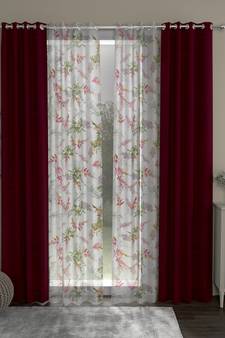ROSARA HOME Solid Floral Pack of 4 Room Darkening and Sheer Door Curtains -7 Feet,Maroon::Multicolor