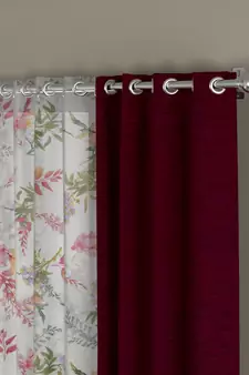 ROSARA HOME Solid Floral Pack of 4 Room Darkening and Sheer Door Curtains -7 Feet,Maroon::Multicolor