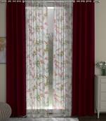 ROSARA HOME Solid Floral Pack of 4 Room Darkening and Sheer Long Door Curtains -9 Feet,Maroon::Multicolor