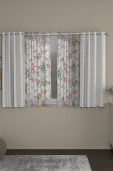 ROSARA HOME Solid Floral Pack of 4 Room Darkening and Sheer Window Curtains -5 Feet,Cream::Multicolor