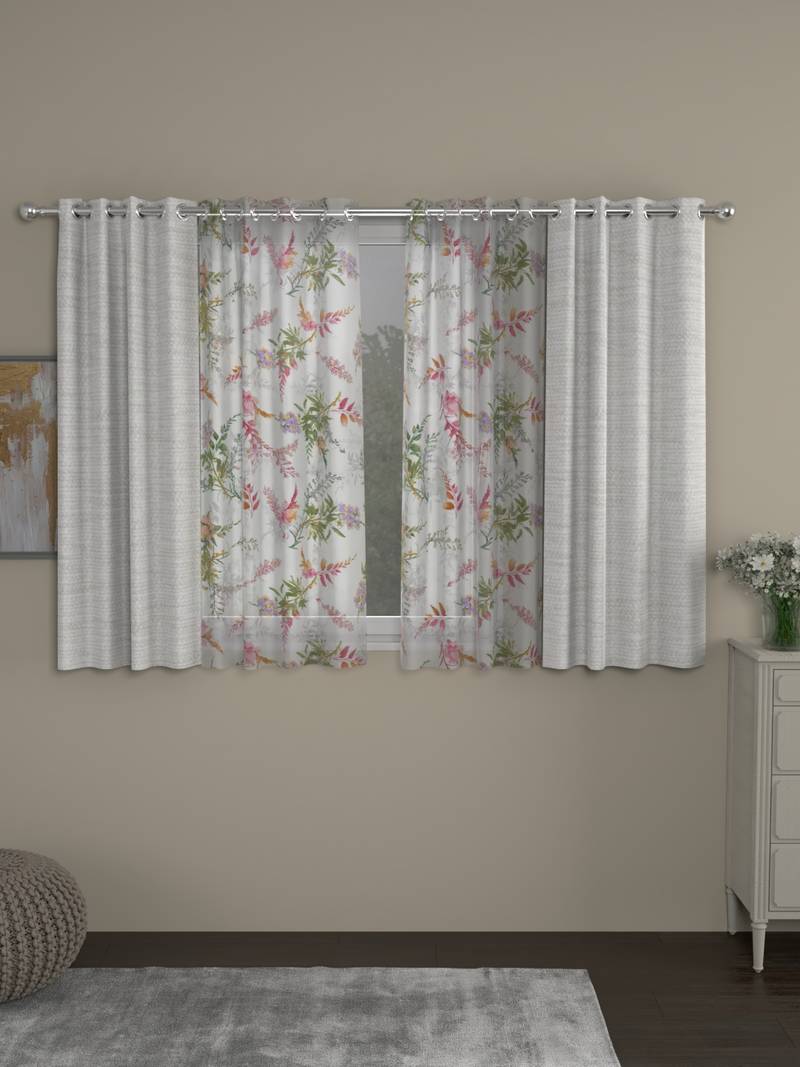 ROSARA HOME Solid Floral Pack of 4 Room Darkening and Sheer Window Curtains -5 Feet,Cream::Multicolor