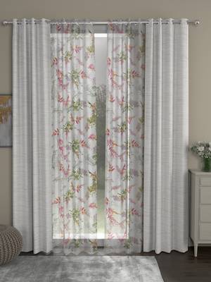 ROSARA HOME Solid Floral Pack of 4 Room Darkening and Sheer Door Curtains -7 Feet,Cream::Multicolor 1