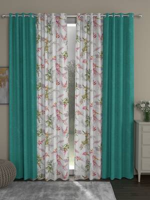 ROSARA HOME Solid Floral Pack of 4 Room Darkening and Regular Long Door Curtains -9 Feet,Light Blue::Multicolor 1
