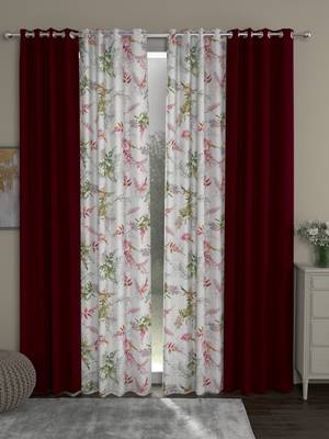 ROSARA HOME Solid Floral Pack of 4 Room Darkening and Regular Long Door Curtains -9 Feet,Maroon::Multicolor 1