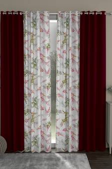ROSARA HOME Solid Floral Pack of 4 Room Darkening and Regular Long Door Curtains -9 Feet,Maroon::Multicolor
