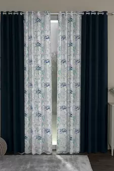 ROSARA HOME Solid Floral Pack of 4 Room Darkening and Regular Door Curtains -7 Feet,Dark Blue::Blue