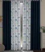 ROSARA HOME Solid Floral Pack of 4 Room Darkening and Regular Door Curtains -7 Feet,Dark Blue::Blue