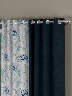 ROSARA HOME Solid Floral Pack of 4 Room Darkening and Regular Door Curtains -7 Feet,Dark Blue::Blue 2
