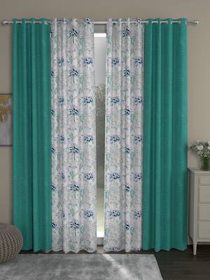 ROSARA HOME Solid Floral Pack of 4 Room Darkening and Regular Door Curtains -7 Feet,Light Blue::Blue 1