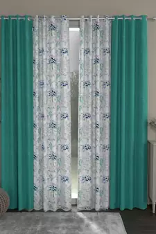 ROSARA HOME Solid Floral Pack of 4 Room Darkening and Regular Door Curtains -7 Feet,Light Blue::Blue