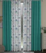 ROSARA HOME Solid Floral Pack of 4 Room Darkening and Regular Door Curtains -7 Feet,Light Blue::Blue