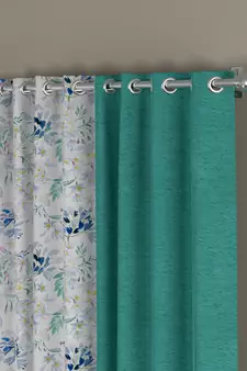 ROSARA HOME Solid Floral Pack of 4 Room Darkening and Regular Door Curtains -7 Feet,Light Blue::Blue