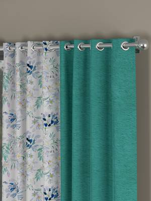 ROSARA HOME Solid Floral Pack of 4 Room Darkening and Regular Long Door Curtains -9 Feet,Light Blue::Blue 2