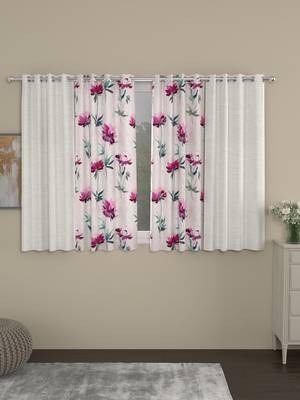 ROSARA HOME Solid Floral Pack of 4 Room Darkening and Regular Window Curtains -5 Feet,Cream::Pink 1