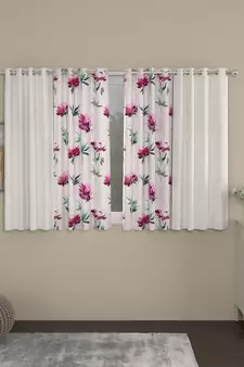ROSARA HOME Solid Floral Pack of 4 Room Darkening and Regular Window Curtains -5 Feet,Cream::Pink
