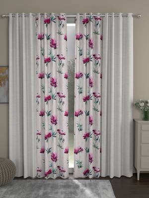ROSARA HOME Solid Floral Pack of 4 Room Darkening and Regular Long Door Curtains -9 Feet,Cream::Pink 1