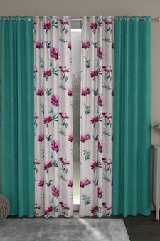 ROSARA HOME Solid Floral Pack of 4 Room Darkening and Regular Door Curtains -7 Feet,Light Blue::Pink