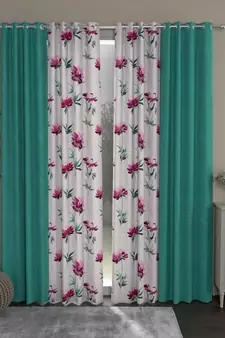 ROSARA HOME Solid Floral Pack of 4 Room Darkening and Regular Door Curtains -7 Feet,Light Blue::Pink