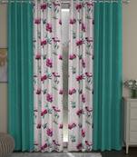 ROSARA HOME Solid Floral Pack of 4 Room Darkening and Regular Door Curtains -7 Feet,Light Blue::Pink