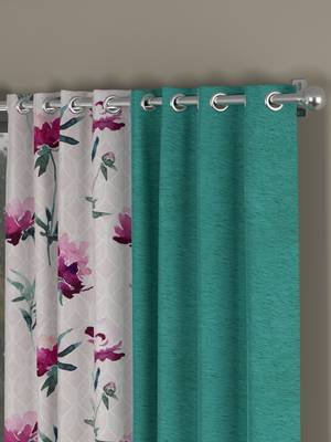 ROSARA HOME Solid Floral Pack of 4 Room Darkening and Regular Door Curtains -7 Feet,Light Blue::Pink 2