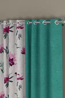 ROSARA HOME Solid Floral Pack of 4 Room Darkening and Regular Door Curtains -7 Feet,Light Blue::Pink