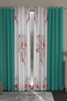 ROSARA HOME Solid Floral Pack of 4 Room Darkening and Regular Long Door Curtains -9 Feet,Light Blue::Multicolor