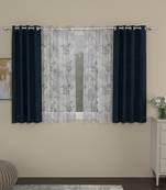 ROSARA HOME Solid Floral Pack of 4 Room Darkening and Sheer Window Curtains -5 Feet,Dark Blue::Lavender