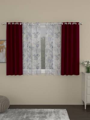 ROSARA HOME Solid Floral Pack of 4 Room Darkening and Sheer Window Curtains -5 Feet,Maroon::Lavender 1