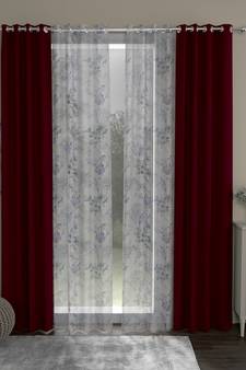 ROSARA HOME Solid Floral Pack of 4 Room Darkening and Sheer Door Curtains -7 Feet,Maroon::Lavender