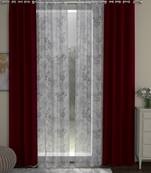 ROSARA HOME Solid Floral Pack of 4 Room Darkening and Sheer Door Curtains -7 Feet,Maroon::Lavender
