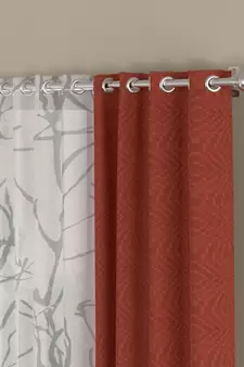ROSARA HOME Jacquard Abstract Pack of 4 Regular and Sheer Door Curtains -7 Feet,Rust::White