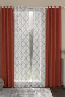ROSARA HOME Jacquard Geometric Pack of 4 Regular and Sheer Door Curtains -7 Feet,Rust::White