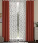 ROSARA HOME Jacquard Geometric Pack of 4 Regular and Sheer Door Curtains -7 Feet,Rust::White