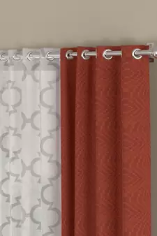 ROSARA HOME Jacquard Geometric Pack of 4 Regular and Sheer Door Curtains -7 Feet,Rust::White